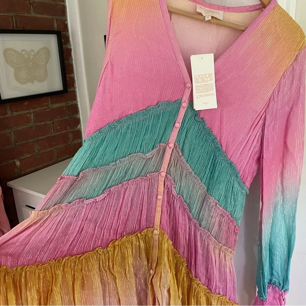 ROCOCO SAND Maxi Dress Summer Sequin Pastel High-Low - Picture 9 of 13